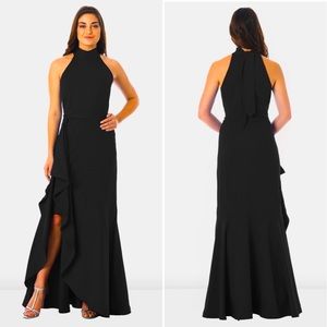 Ruffle Cotton Jersey Halter Maxi Dress